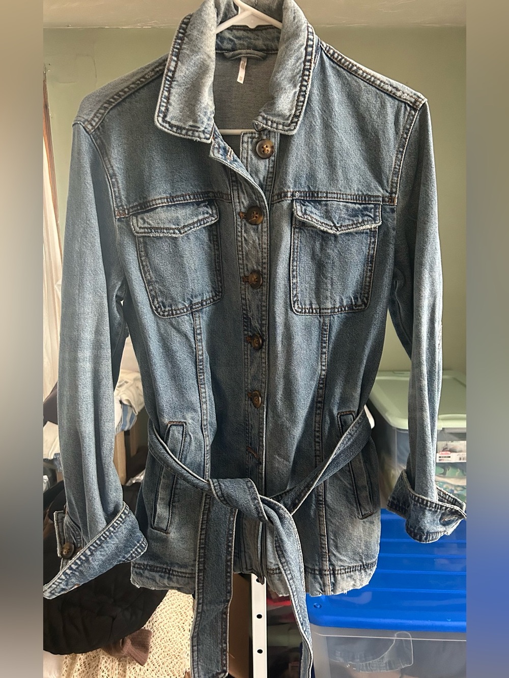 Free People Blue Denim Jacket with Belt